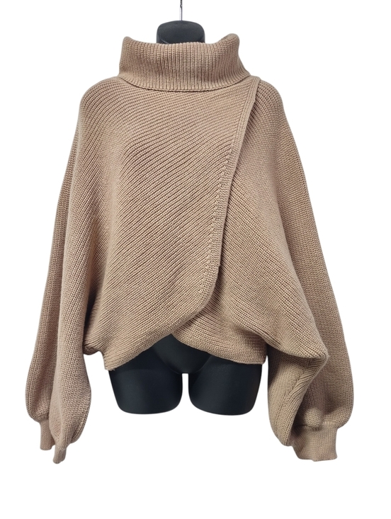 Cider Sweaters - Cider Plus Size 4XL Solid High Neck Tulip Hem Knit Wrap Sweater Tan Camel  NWOT